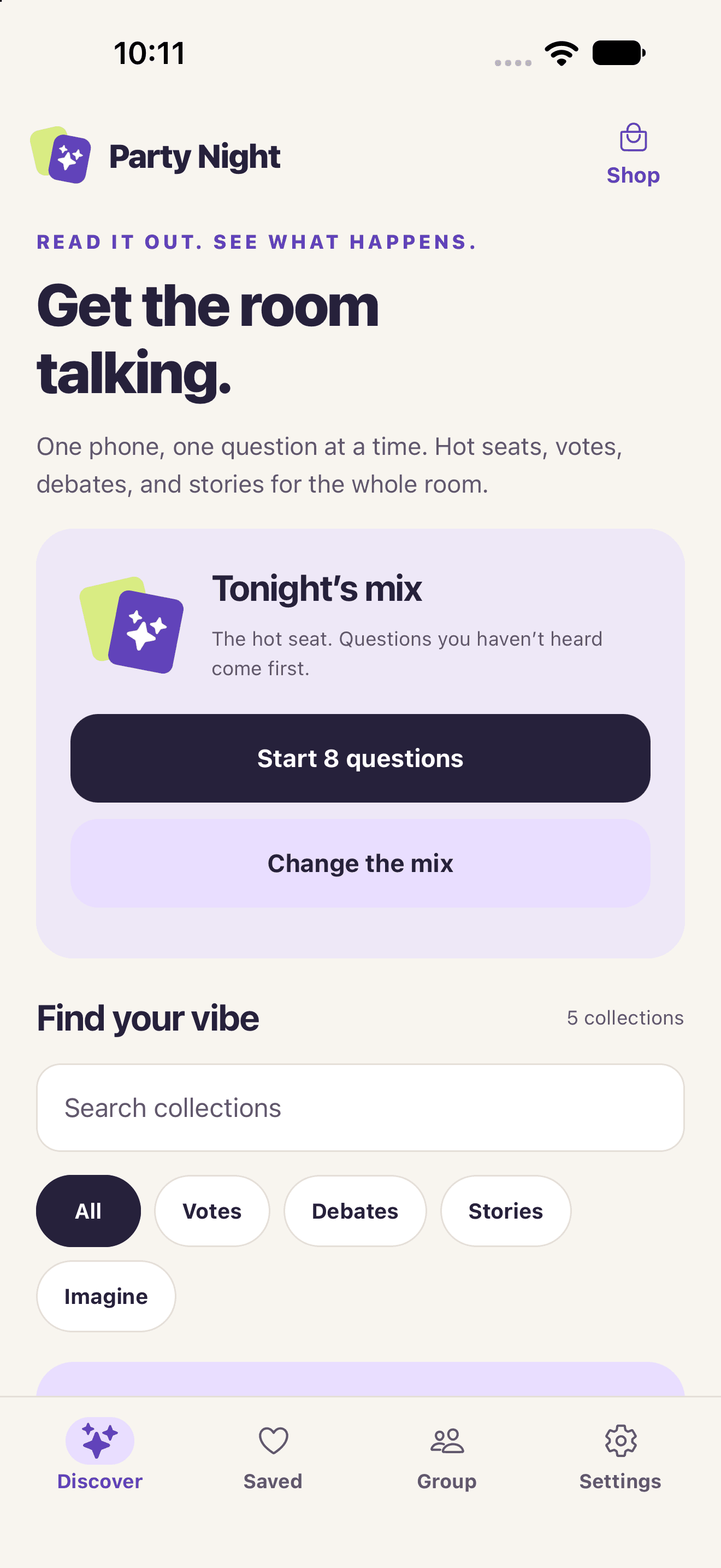 Party Night native iOS preview: Find the right questions for your gathering.